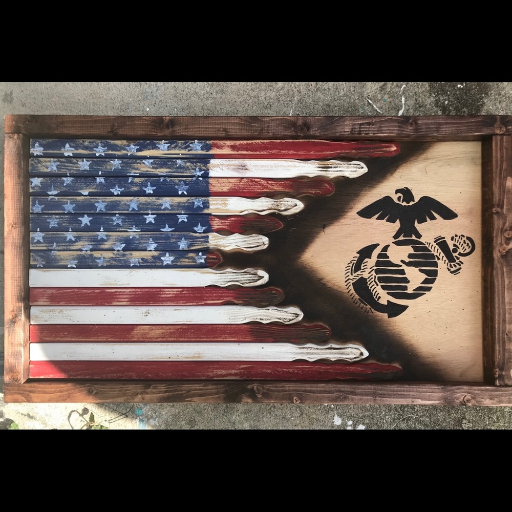 Solid wood American flag with marine logo